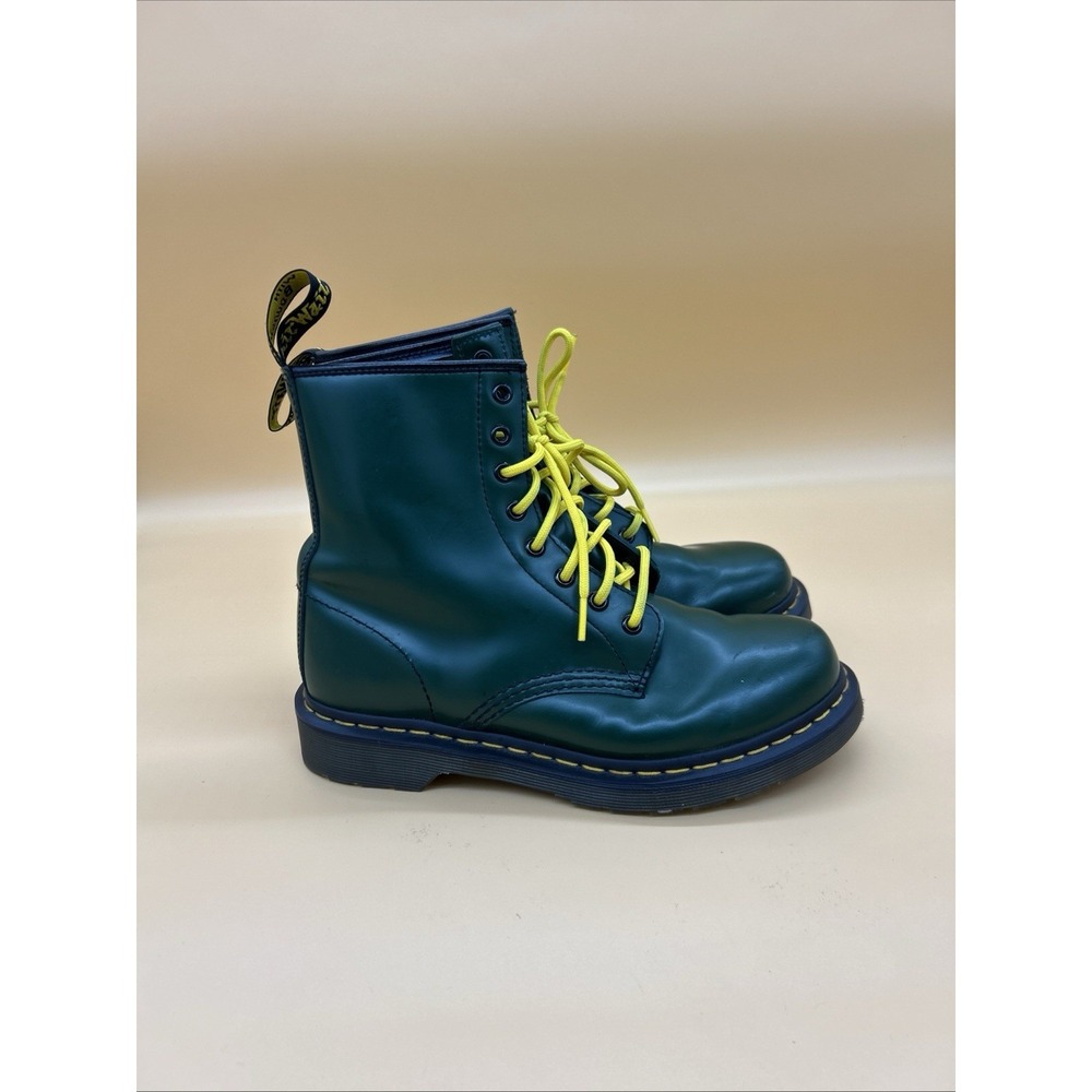 Dr. Martens 1460 Green Smooth Leather Boots Women's US 8 EU 39 Yellow Laces - Picture 6 of 6